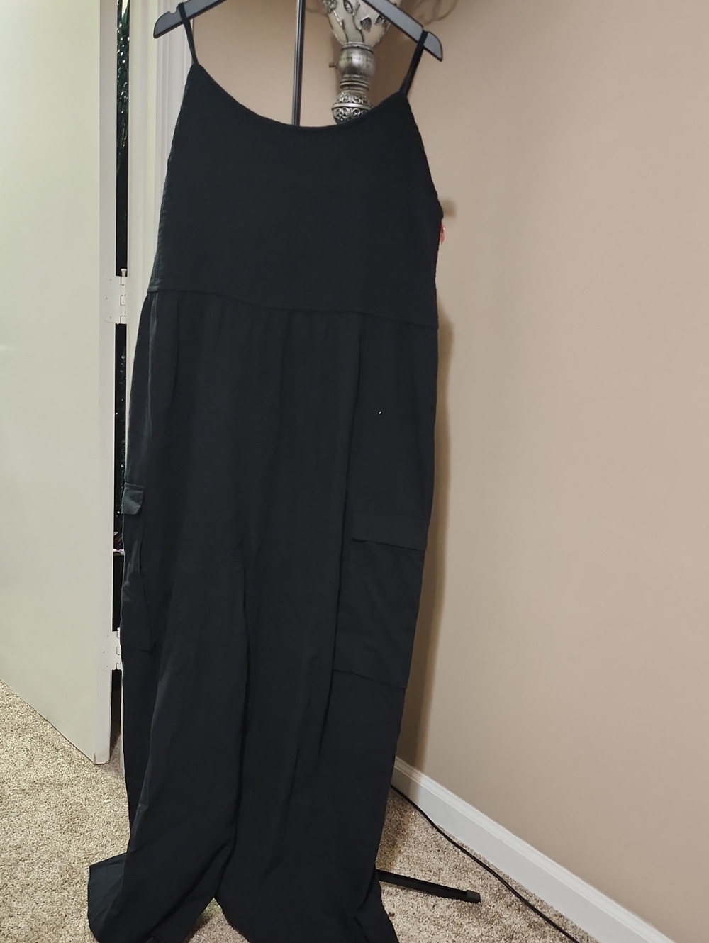 Black Women's Jumpsuit with Side Cargo Pockets